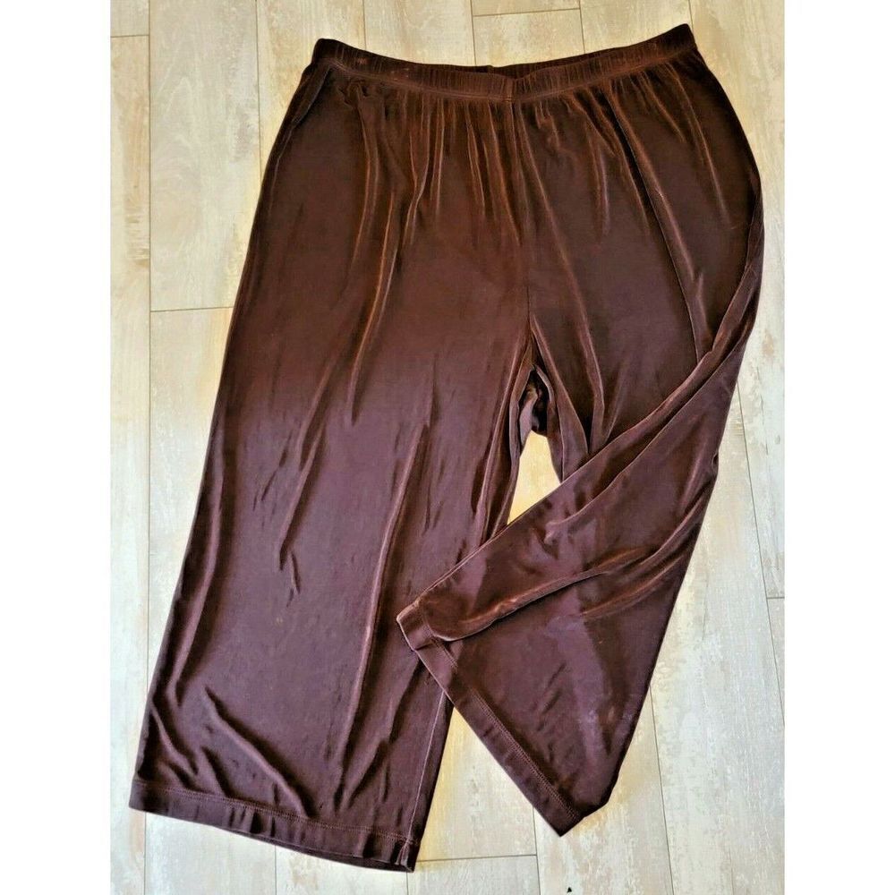 The‎ Travel Collection 2X Pull On Brown Stretchy Wide Leg Pedal Pusher Pants